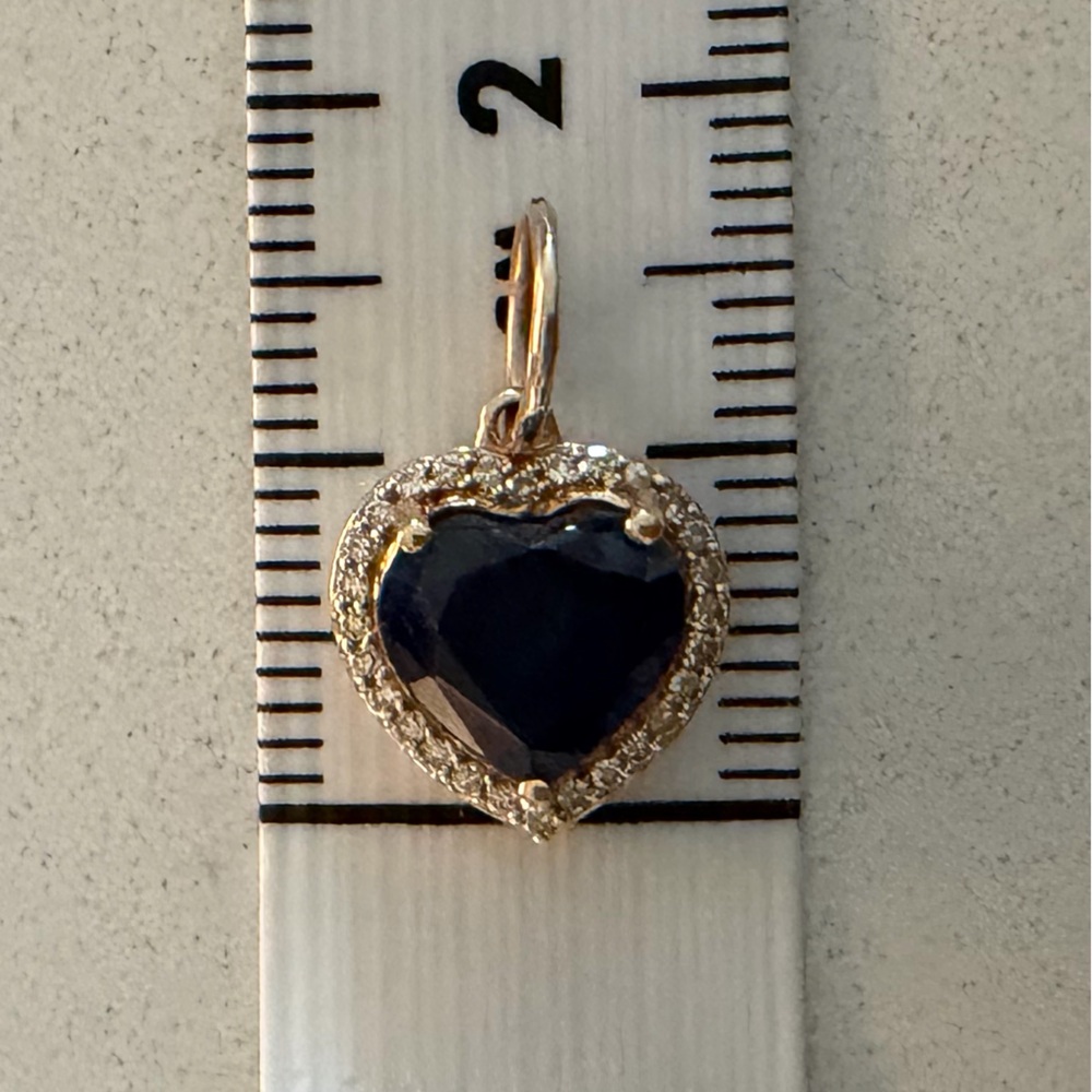 💙 blue sapphire heart with diamond halo charm solid 14k gold - Picture 5 of 6